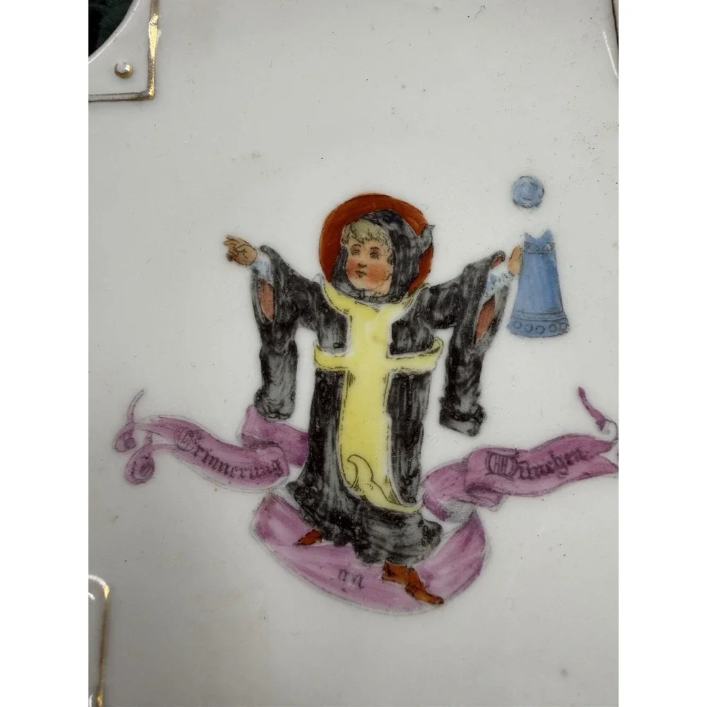 Vintage Trinket Dish Religious Boy Saucer Kitsch